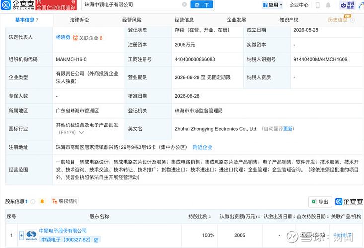 中颖电子在珠海成立新公司,含集成电路芯片业务